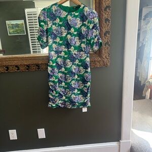 Maje Green Floral Short Sleeve Mini Dress